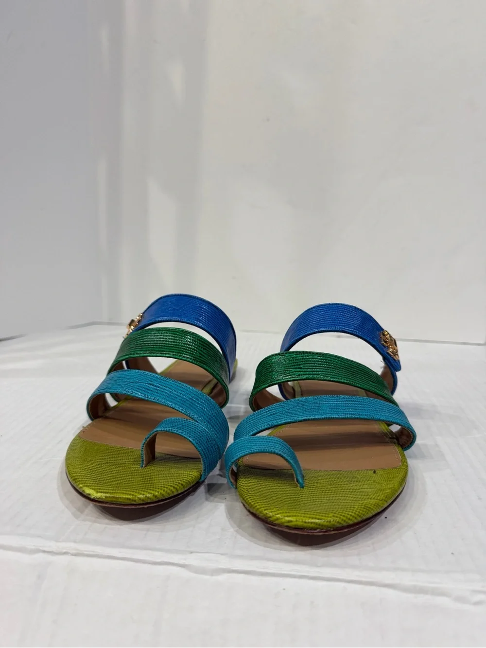 Tory Burch Blue, Teal & Green Triple-Strap Toe-Loop Sandals